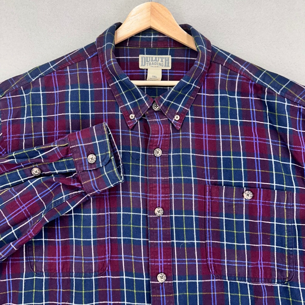 Duluth Trading Co Flannel Shirt Mens 3XL Plaid Long Sleeve Button‎ Up Cotton